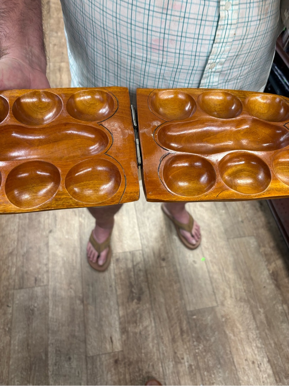 Hand-Carved Wooden mancala board set in Warm Brown